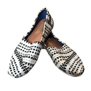 Toms Canvas Cream Black Slip On Loafers Shoes 7.5